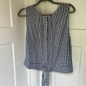 NWT LOFT White and Blue Gingham Tie Front Top